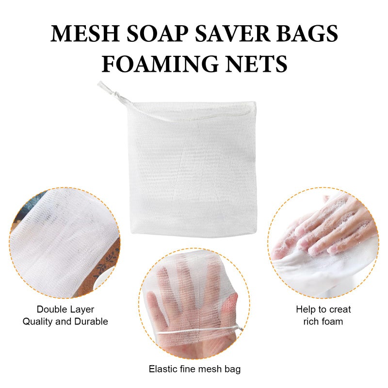 PKRFCJ 40 PCS Soap Saver Bag, Exfoliating Mesh Soap Saver Pouch Bags, Bubble Mesh Net Bags with Drawstring, Easy to Store, for Shower, Face Cleansing, White - Image 3